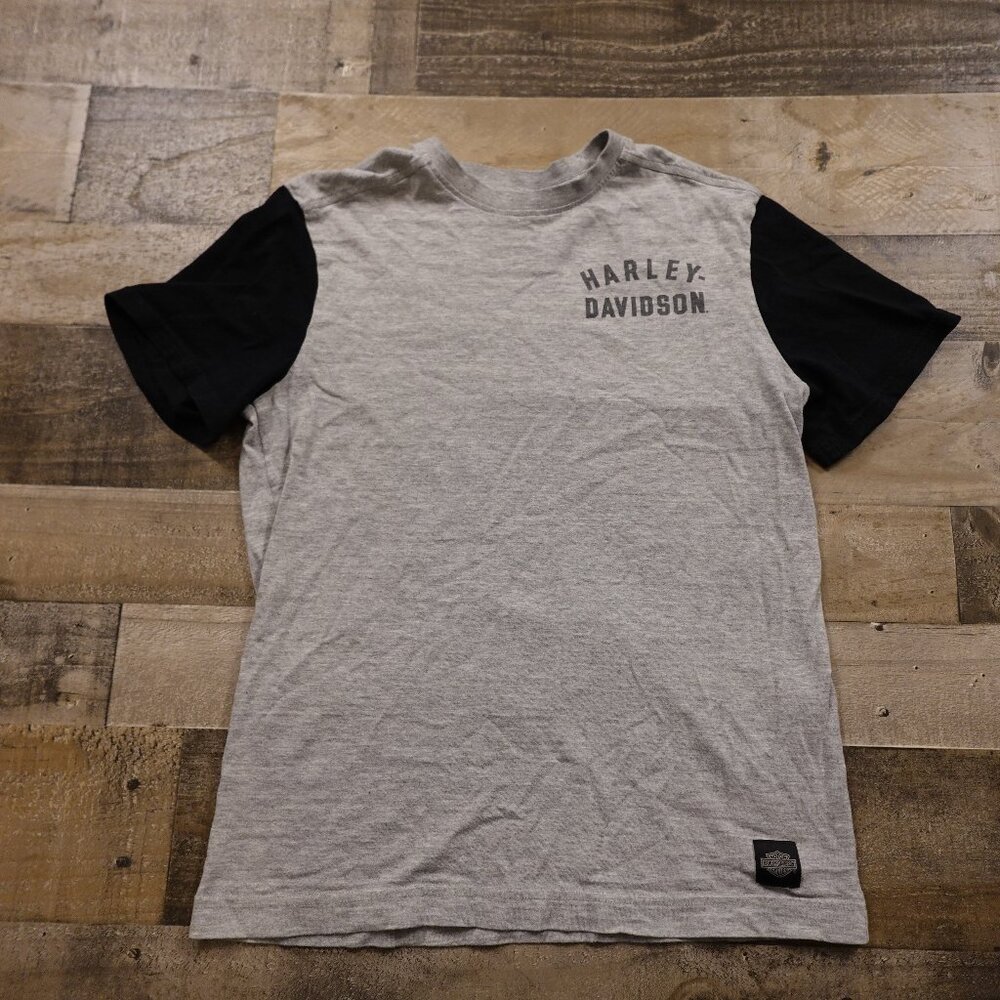 Harley Davidson Staple Colorblock Tee shirt men's small Heather Grey‎